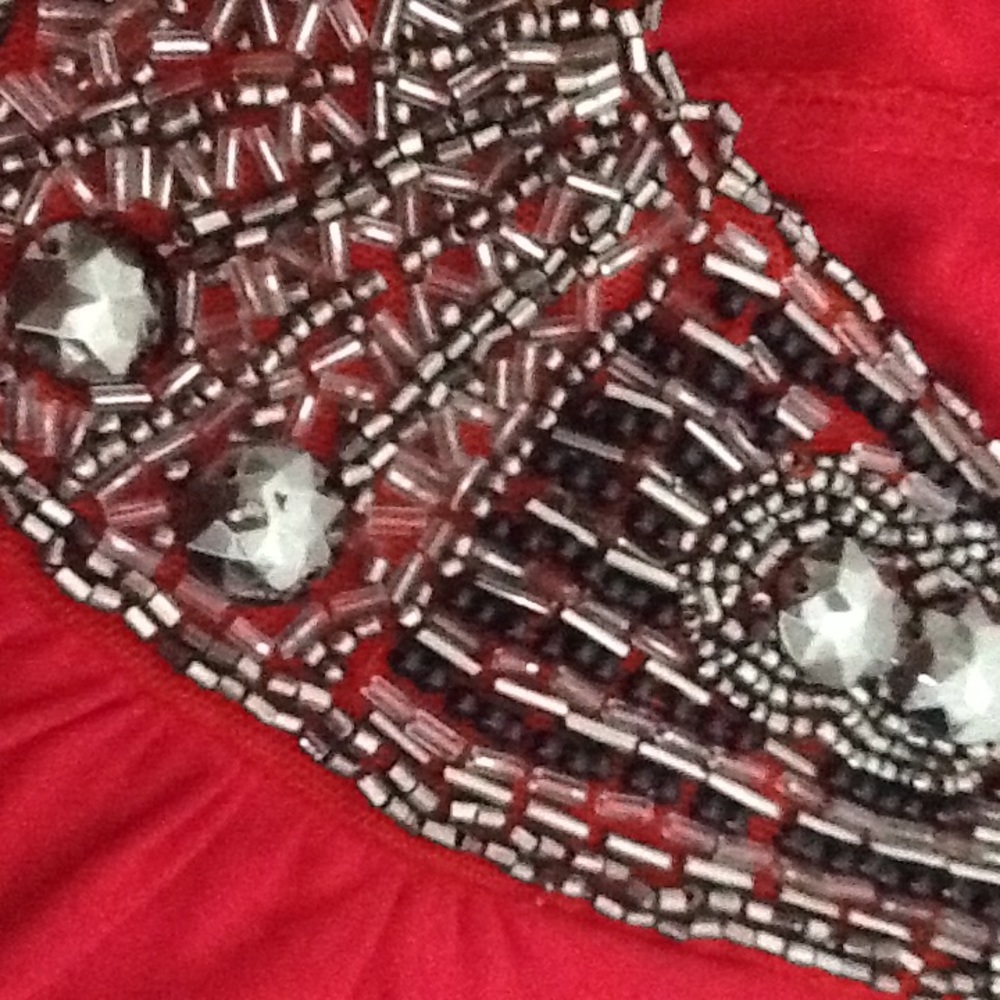 Cache Silver Metallic Beaded Red Top - image 7